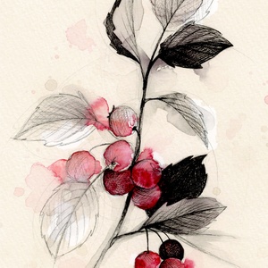 illustration carte de Noël - fruits rouges