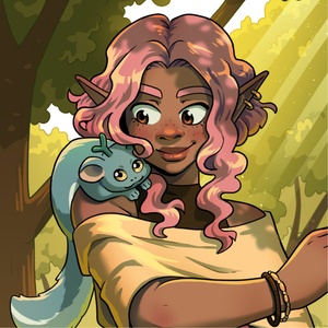 Une elfe et son animal de compagnie