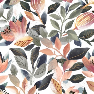 Pattern imprimé sur tissu - Fleurs et feuilles