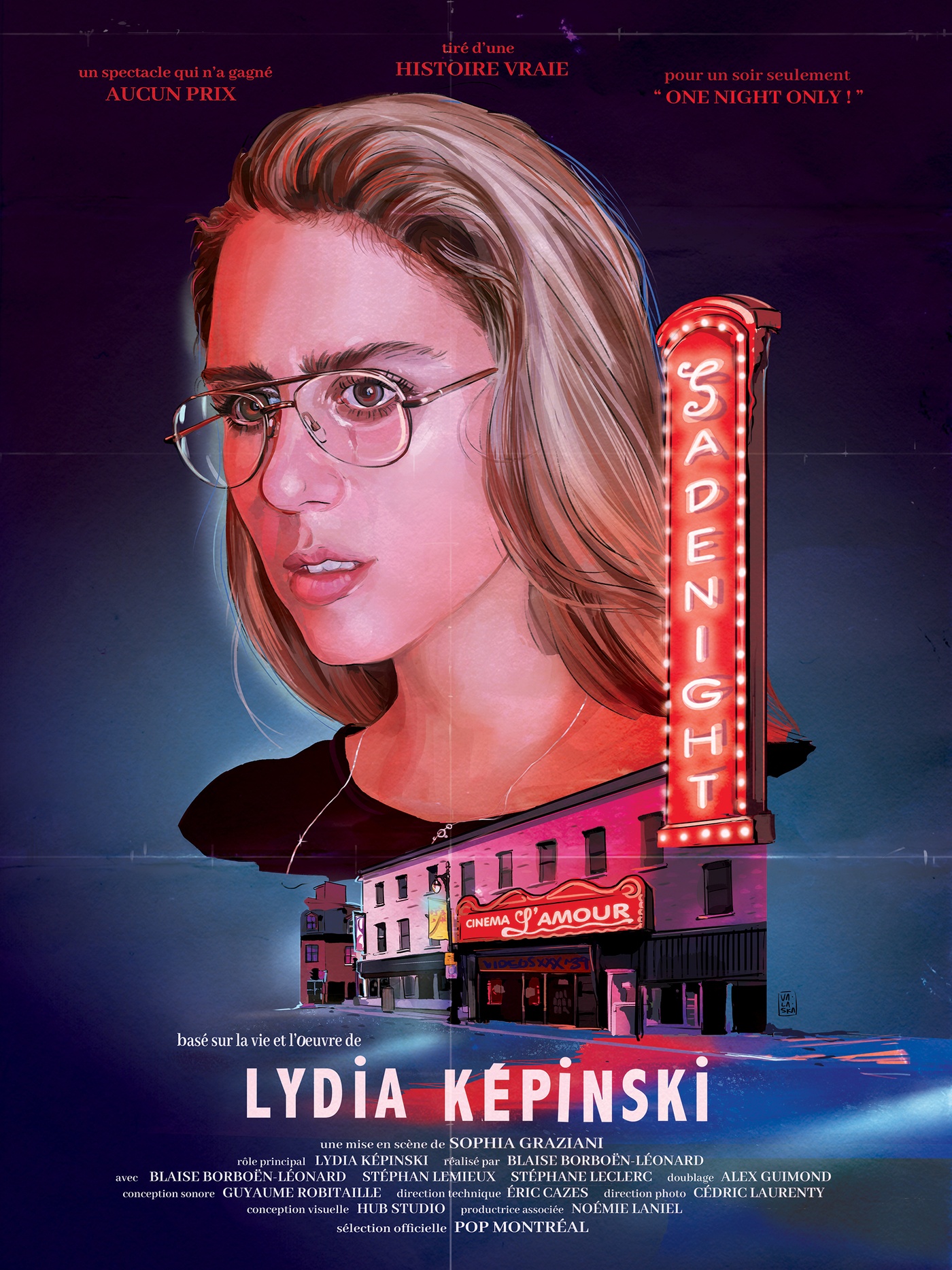 Valaska -  Sadenight - Affiche pour le concert de Lydia Képinski au Cinéma L'Amour dans le cadre de Pop Montréal. 2018